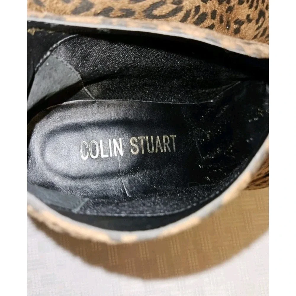 Colin Stuart Women's Size 6.5 Heeled Ankle Boots Vegan Suede Brown Leopard Print